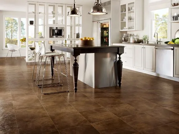 White kitchen with a dark hardwood floor