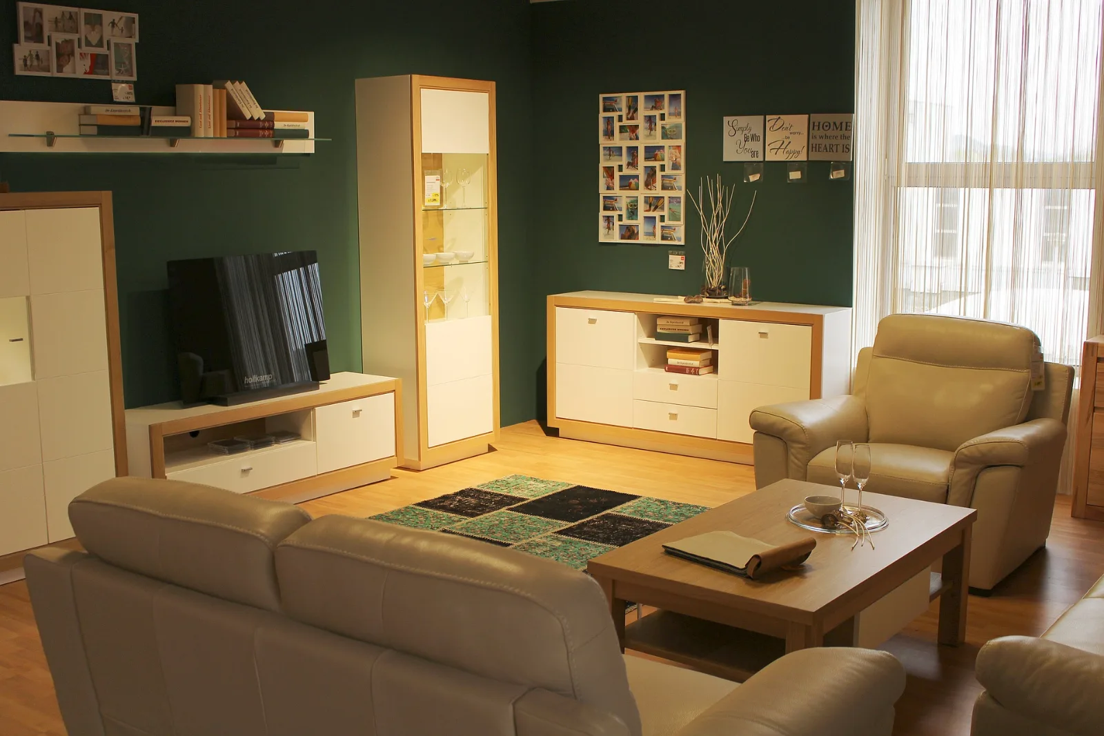 Living room with freshly painted green walls