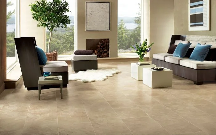Living room with large-format porcelain tile