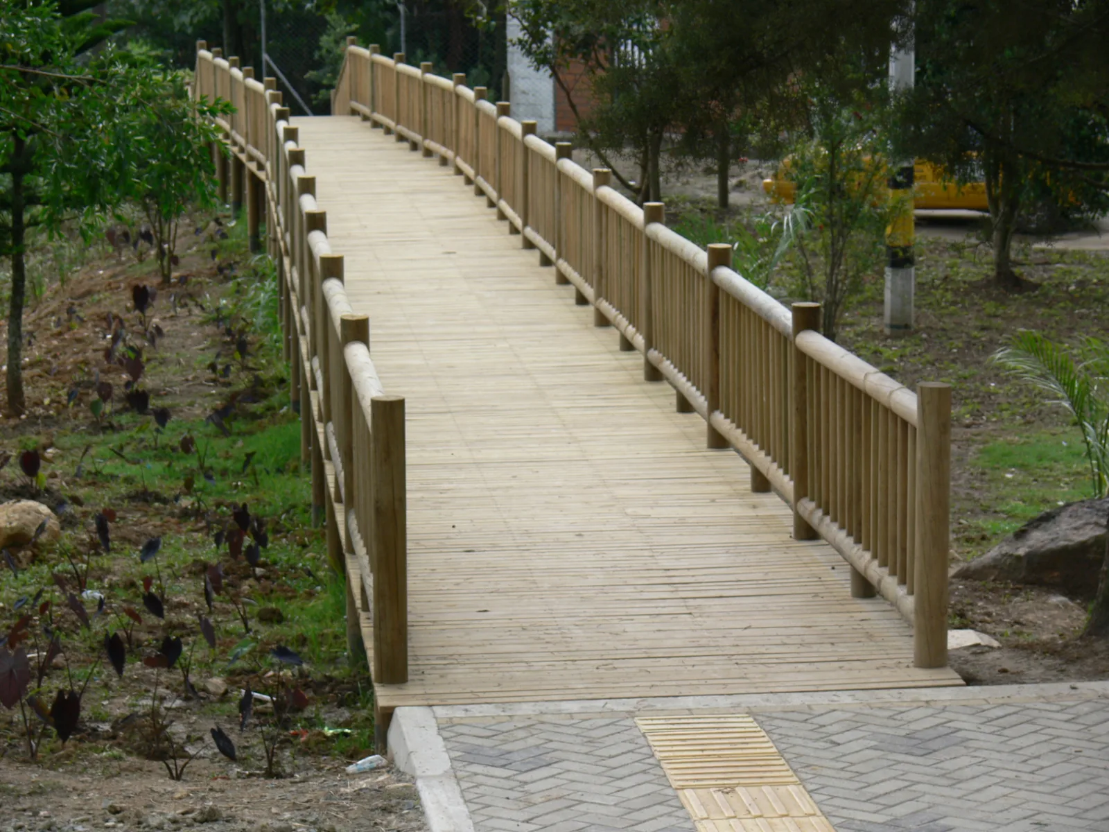 Wooden footbridge with railings